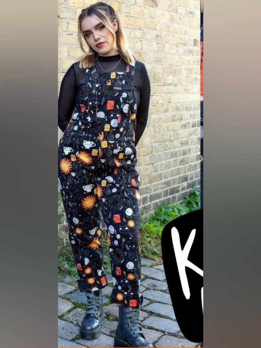 Run & Fly UK x Kate Abie Solar Witch Dungarees Overalls S Black Witchy Halloween